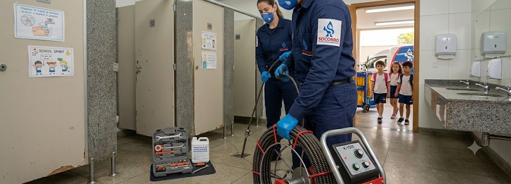 Profissional realizando Desentupimento e Manutenção Preventiva para Escolas, Colégios e Creches em Araquari