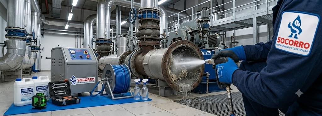 Profissional realizando Desentupimento, Hidrojateamento e Manutenção Preventiva Industrial em Araquari